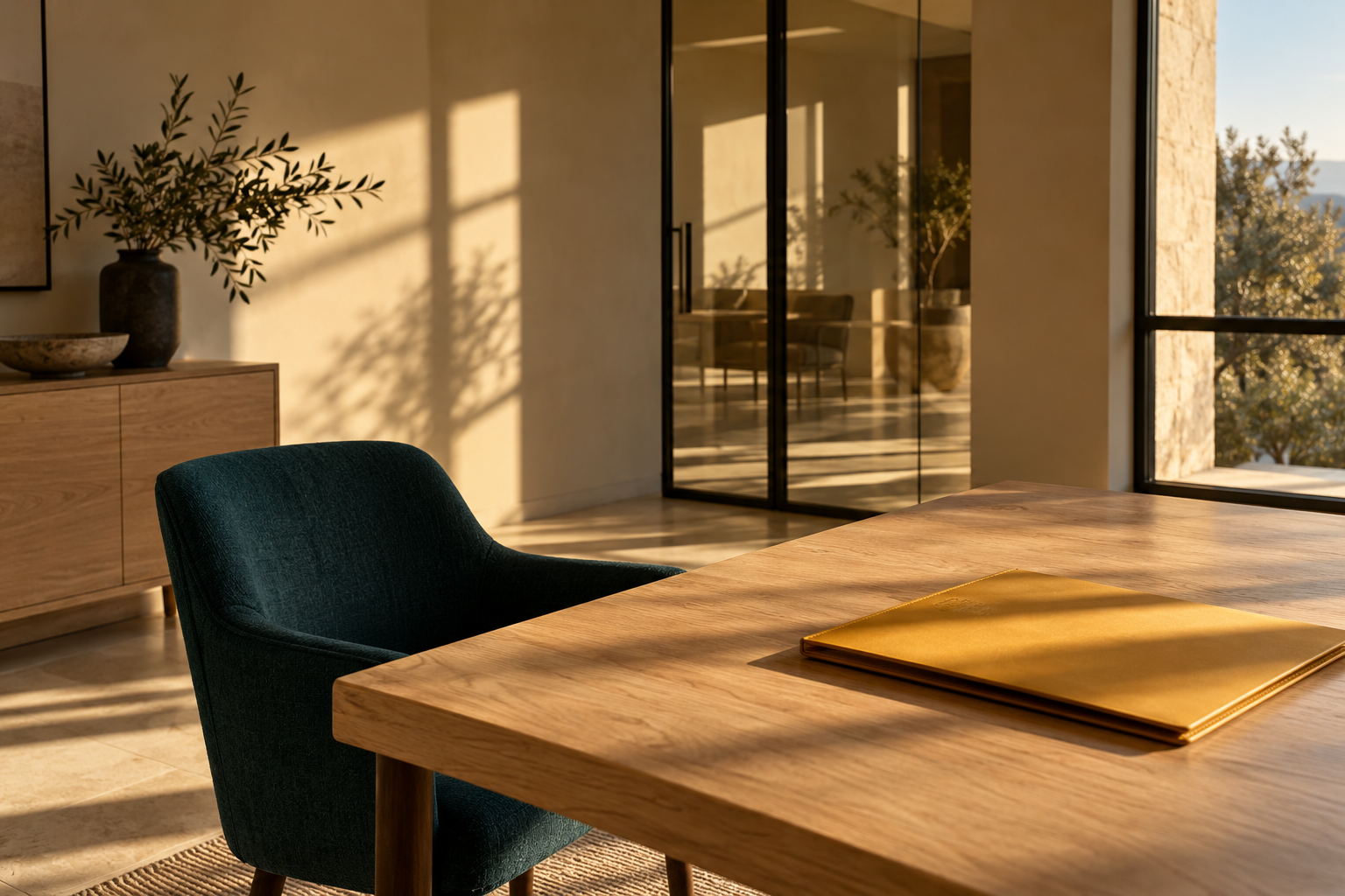 Sunlight across a quiet meeting room