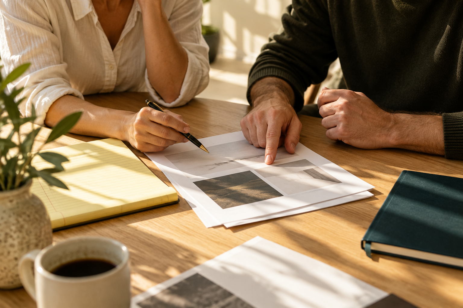Founders working through a decision together at a meeting table